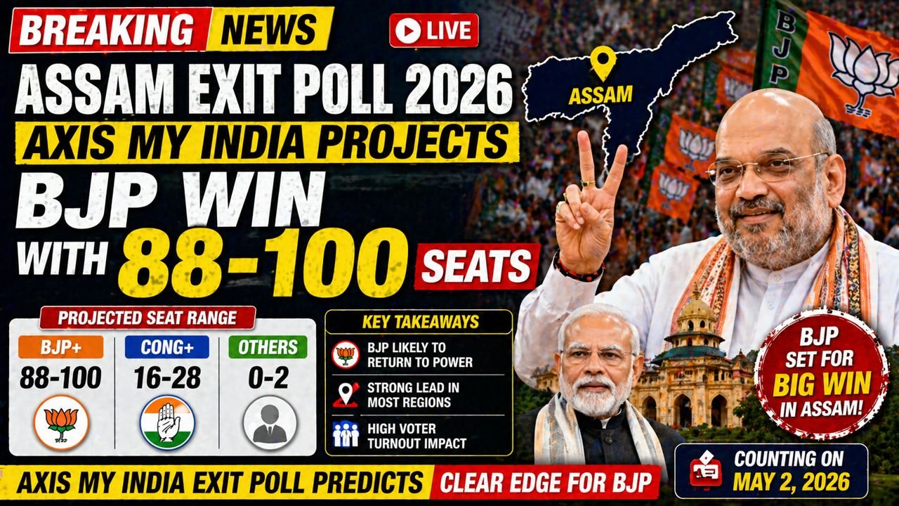 Assam Exit Poll 2026: Axis My India Projects BJP Win with 88–100 Seats