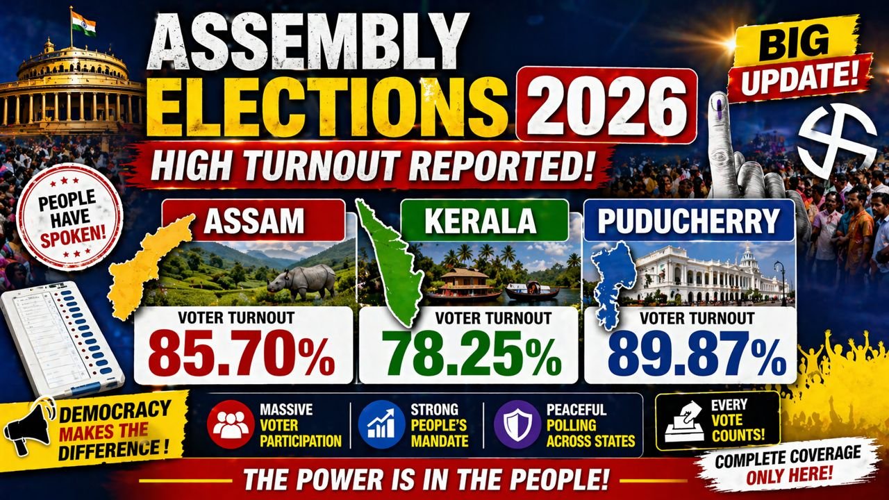 Assembly Elections 2026: Assam records 85.70% turnout, Kerala 78.25% and Puducherry 89.87%