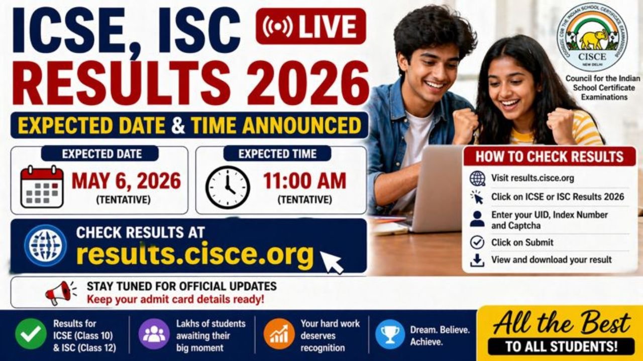 ICSE, ISC Results 2026 Live: Expected Date & Time Announced at results.cisce.org