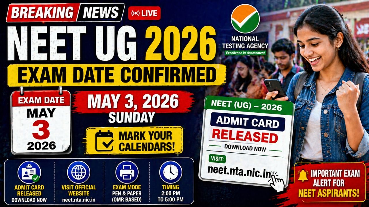 NEET UG 2026 Exam Date Confirmed for May 3: Admit Card Released at neet.nta.nic.in