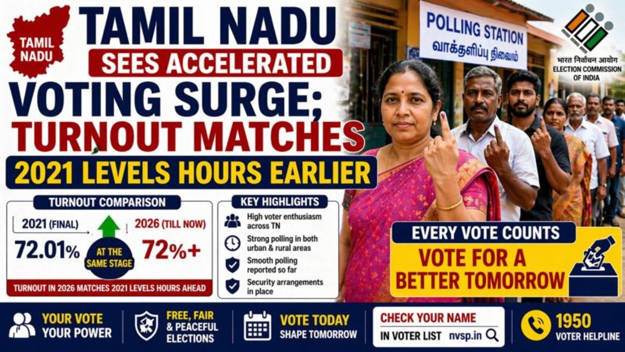 Tamil Nadu Sees Accelerated Voting Surge; Turnout Matches 2021 Levels Hours Earlier