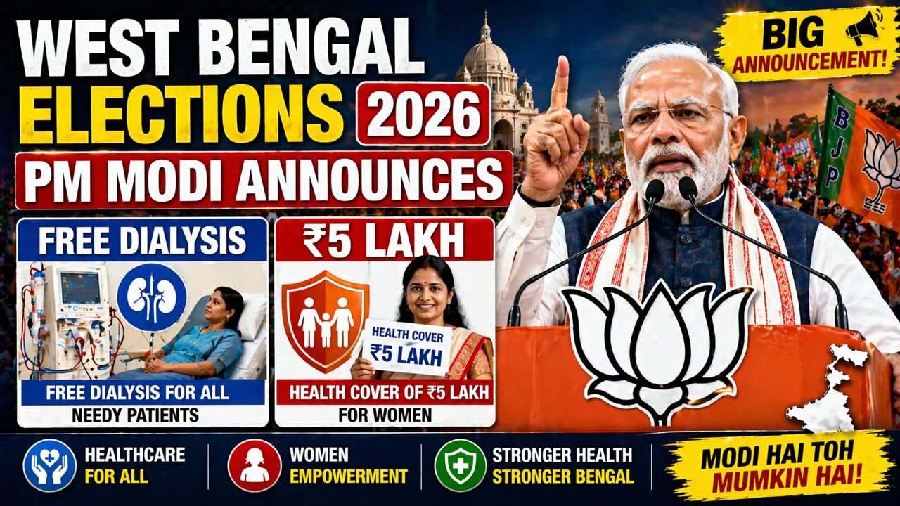 West Bengal Elections: PM Modi Announces Free Dialysis and ₹5 Lakh Health Cover for Women