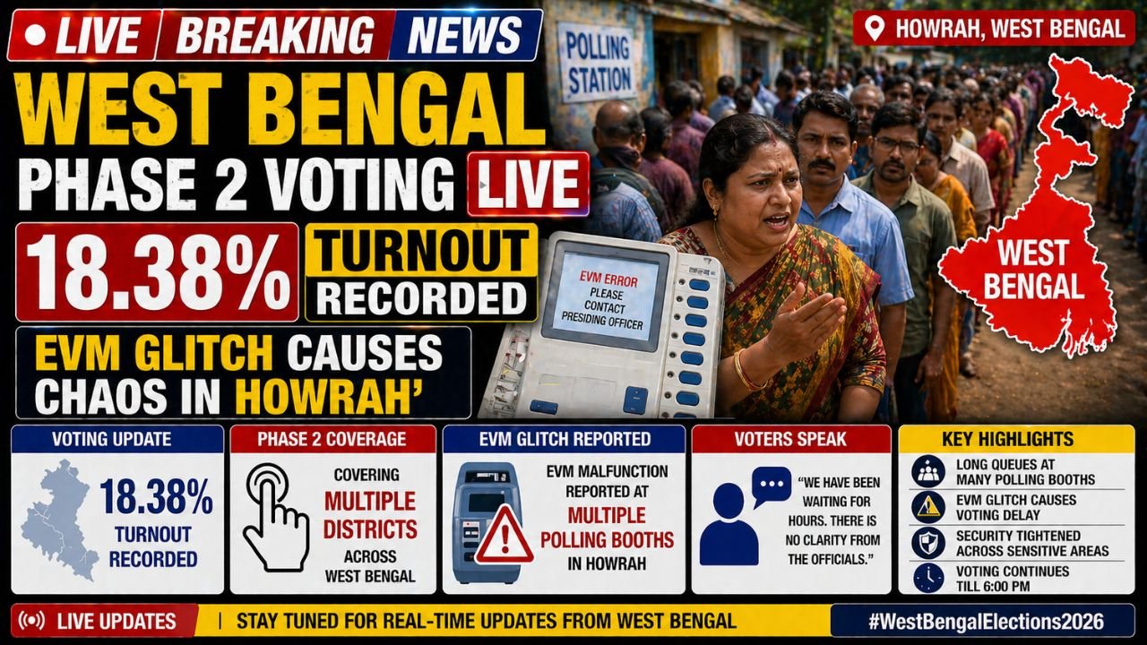 West Bengal Phase 2 Voting LIVE: 18.38% Turnout Recorded, EVM Glitch Causes Chaos in Howrah