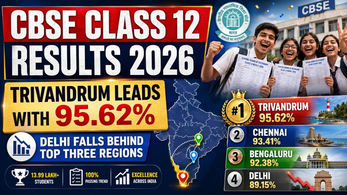 CBSE Class 12 Results 2026 - Trivandrum Leads With 95.62% as Delhi Falls Behind Top Three Regions