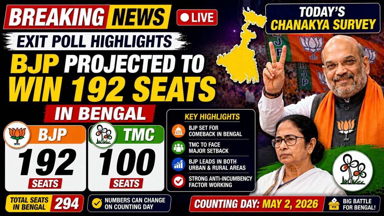 Exit Poll Highlights: BJP Projected to Win 192 Seats in Bengal, TMC at 100 – Today’s Chanakya Survey