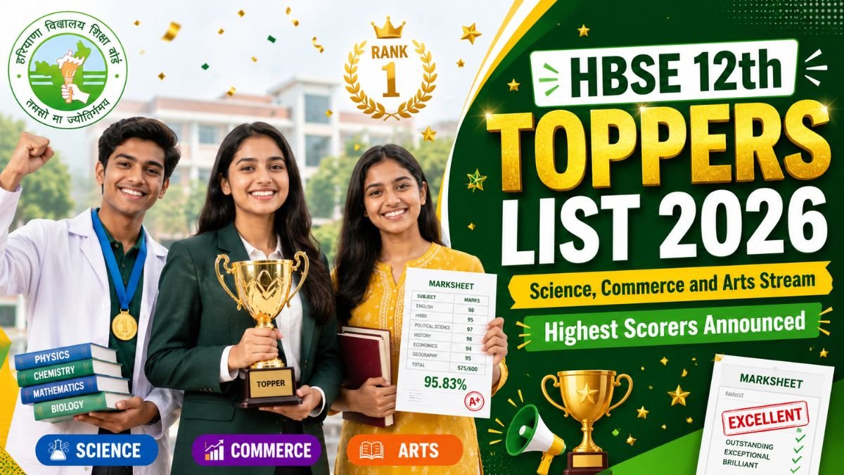 HBSE 12th Toppers List 2026 - Science, Commerce and Arts Stream Highest Scorers Announced