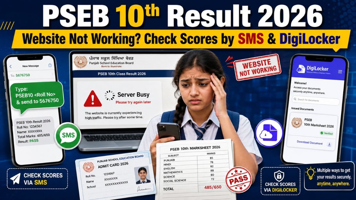 PSEB 10th Result 2026 Website Not Working? Check Scores by SMS and DigiLocker