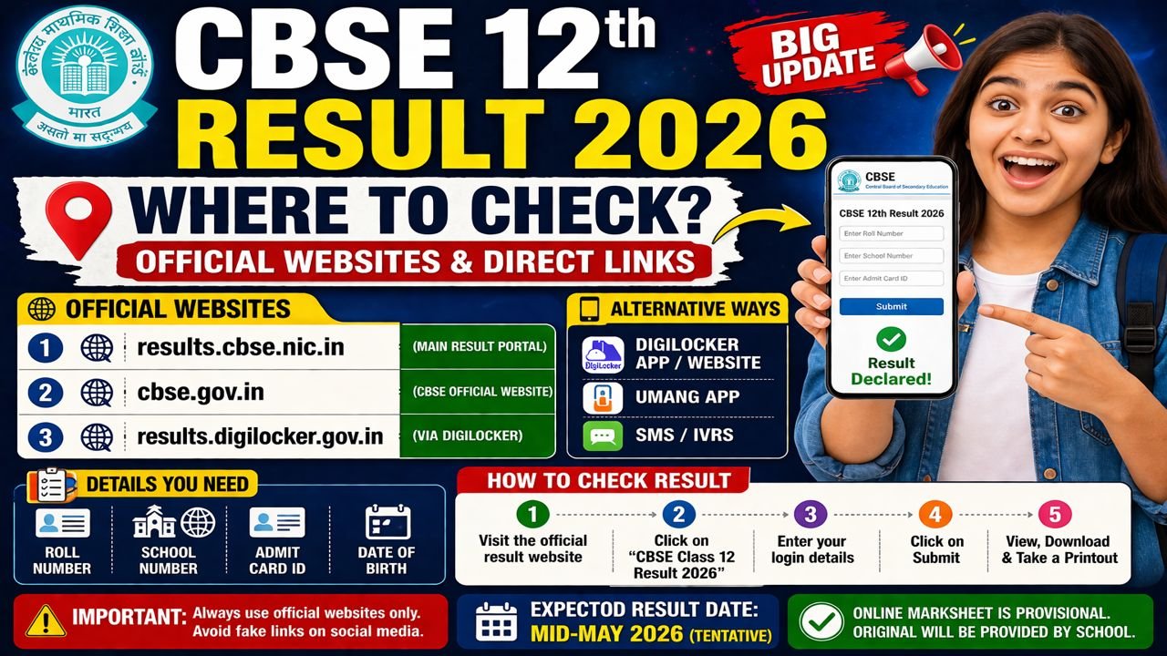 Where to Check CBSE 12th Result 2026? Official Websites & Direct Links